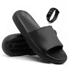 Kit Chinelo Sandália Masculino Fly Feet Slide Nuvem E.V.A Confortável Ortopédico Macio+ Relógio