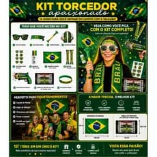 Kit Torcedor Brasil 12 Itens Copa do Mundo 2026 Completo Bandeira Corneta Óculos Faixa Pulseira Torcida