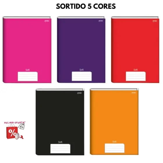 KIT 5 CADERNO BROCHURAO GRANDE 96 FOLHAS CAPA DURA