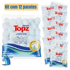 KIT BOLAS DE ALGODÃO TOPZ 12 PACOTES 50G 100% HIDRÓFILO