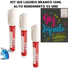 KIT 3 GIZ LIQUIDO BRANCO 15ML AUTO RENDIMENTO PONTA REDONDA 6,5MM