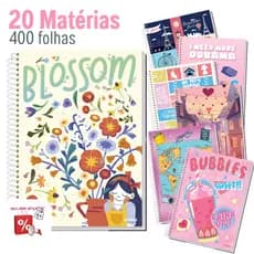 CADERNO 20 MATERIAS FEMININO 400 FOLHAS MATERIAL ESCOLAR VOLTA ÀS AULAS