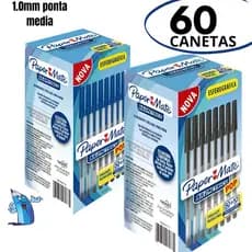 Caneta Caixa 60 Unidades Ponta Media 1.0mm Azul Preta Kilométrica Pop Escolar Escritório