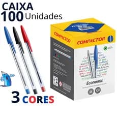 CANETA COMPACTOR CAIXA 100 UNIDADES BICO MEDIO 1.0 ECONOMIC