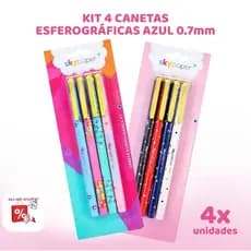 KIT 4 CANETAS ESFEROGRÁFICAS AZUL 0.7MM FOFA POÁ LOVE SKYPAPER