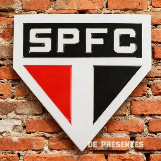 Brasão Escudo SPFC Enfeite Decorativo Placa Metal C/ Gancho 20x20cm Oficial - RE017-2-B