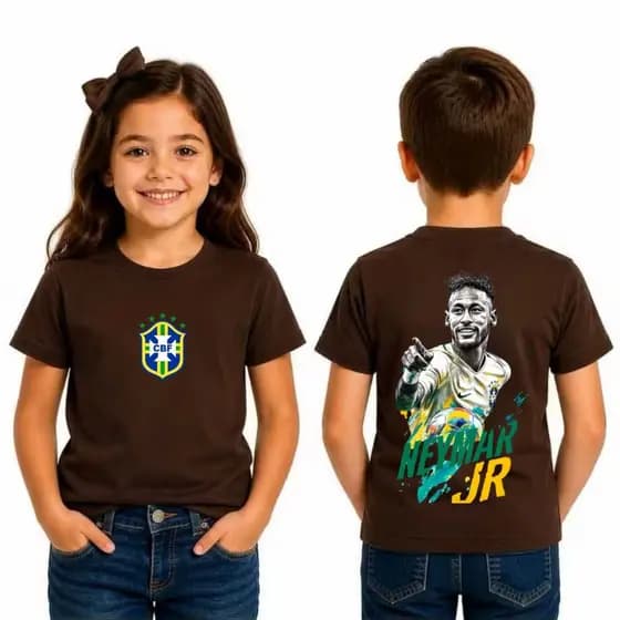 Camiseta Infantil Personalizada Time Futebol 100% Algodão Neymar Jr Copa Brasil Camisa Unissex