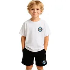 Conjunto Camiseta e Bermuda Grêmio Mini Torcedor Camisa Shorts Presente Final de Ano Ano Novo Natal