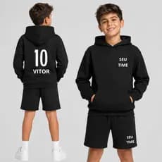 Kit Moletom e Bermuda PERSONALIZADO Infantil Conjunto Blusa de Frio e Bermuda Moletom Unissex Time de Futebol