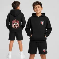 Kit Moletom e Bermuda Tricolor Infantil Conjunto Blusa de Frio e Bermuda Moletom São Paulo Unissex