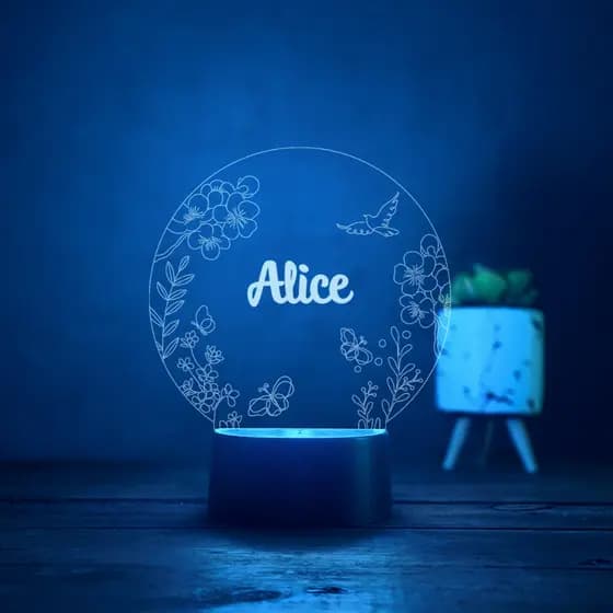 Luminária Abajur Jardim Secreto / Safari / Planetas Personalizada Led 3D Luz Noturna Infantil para Quarto com Nome