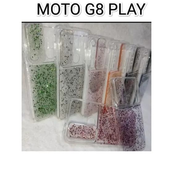 CAPA Silicone Case/ CAPINHA GLITTER LUXO TRANSPARENTE  Para Com Protetor de Motorola Moto G8 Play Câmera