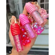 Gloss Labial Glitter Efeito Espelhado Hidratante Brilho Intenso Com Chaveiro Ursinho Design Kawaii