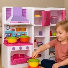 Cozinha Brinquedo Infantil Rosa Fogão Geladeira Panelas Faz de Conta Completa
