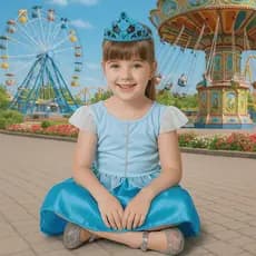 Fantasia Infantil Princesa Azul com Coroa Carnaval Halloween Escola Presente Criança