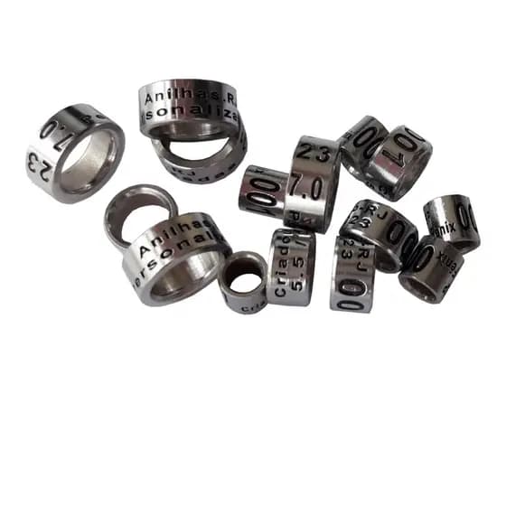 Anilhas Personalizadas Aço Inox Polido 2,6mm  para Curió  Pacote 05 Unidades.