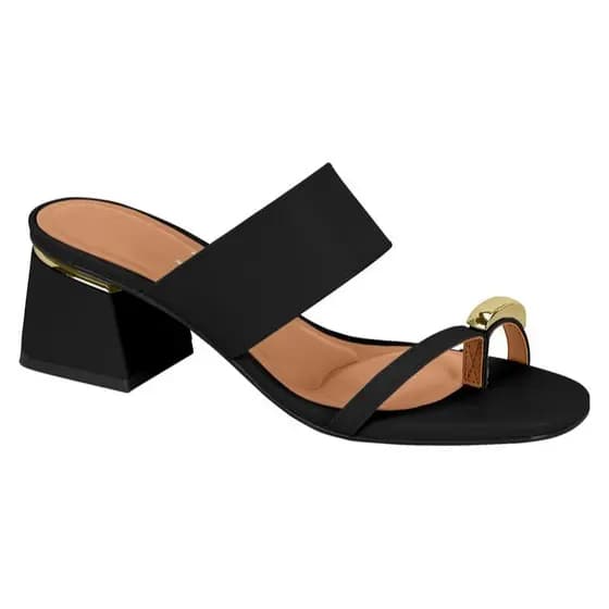 Vizzano Tamanco Feminino Anel Tira Simples Salto Baixo Original Preto Branco Off Mocca