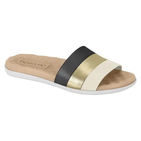 Beira Rio Sandalia de Dedo Chinelo Slide Metalizado Três Cores Preto Rosa