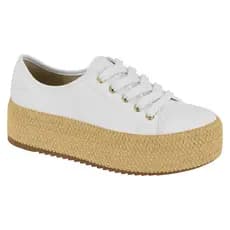 Tenis Casual Feminino Beira Rio Conforto Plataforma Corda Branco Camel