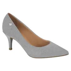 Sapato Feminino Scarpin Salto Medio Bico Fino Vizzano de Festa Prata Dourado