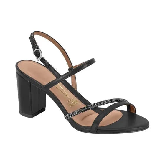 Sandalia Feminina Tira Strass Vizzano Original Salto Medio Preto Branco Marrom