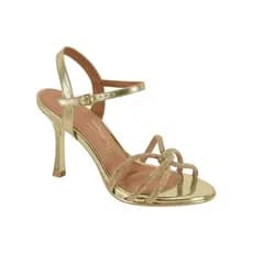 Sandalia Feminina Tiras Brilho Vizzano Orinal Salto Fino Prateado Dourado