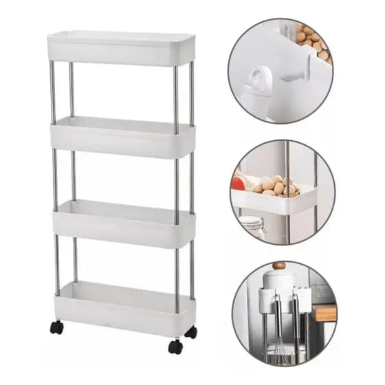 Prateleira Organizadora Multiuso 4 Andares Com Rodas Carrinho Auxiliar Cozinha Banheiro Lavanderia