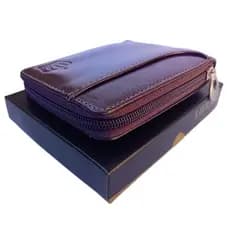Carteira de couro ziper masculina Luxxo Marrom Slim pequena