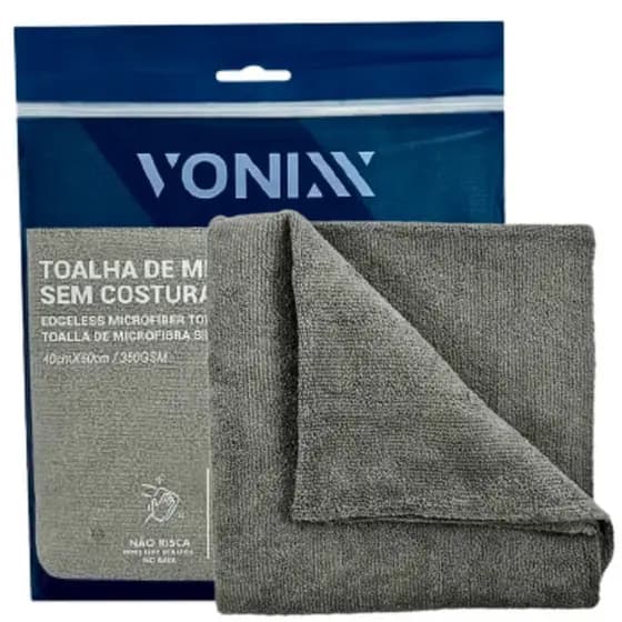 Toalha vonixx macia cinza 40x60 cm 350gsm polimento secar carro moto roda painel pneu pintura brilho