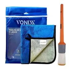 Toalha vonixx de microfibra 40x40 600 gsm polimento profissional brilho + pincel interno moto carro