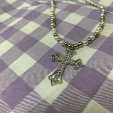 Colar de Pérolas e Pratas com Cruz Pendurada Estilosa Gótico Punk Rock
