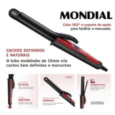 Modelador de Cachos Mondial Red Infinity EM-12 Bivolt Preto/Vermelho - Cachos Marcantes e Cerâmica