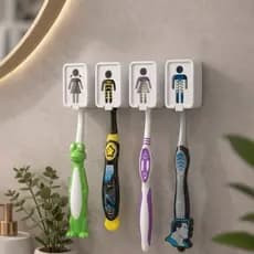 Porta Escovas de Dente Parede – Fixação Sem Furo – Suporte Para 4 Escovas + Fita Dupla Face Forte