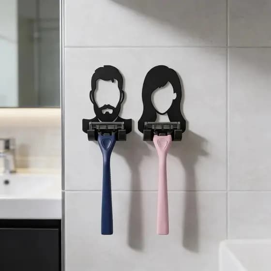 kit 2 Suporte Lâmina Barbear Gilette Organizador Porta Aparelho Barba Feminino Masculino Sem Furos Na Parede Dele Dela