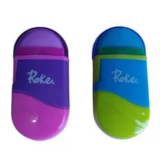 Kit 2 Apontadores Roke Com Borracha E Depósito Escolar Colorido