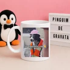 Caneca Trabalhar Né Meme Cachorro Operário Engraçada Cerâmica 325ml Presente CLT