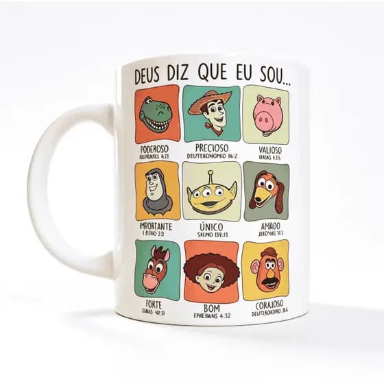 Caneca Toy Story Deus Diz Que Eu Sou  Cerâmica 325ml – Mensagem Bíblica Presente Criativo