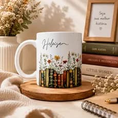 Caneca Personalizada Livros com Nome 325ml | Book Lover | Presente para Quem Ama Ler