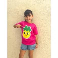 Camiseta Rosa Infantil e Adulto Sara 3 Palavrinhas  Estampa Abacaxi Divertido