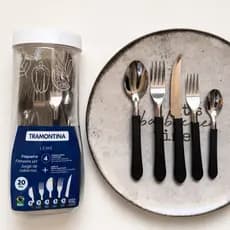 Faqueiro Tramontina Leme 20 Peças Aço Inox Preto Com Pote Multiuso
