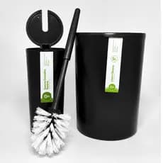 Kit Básico Banheiro Coza Lixeira 5 Litros Com Escova Sanitária Preto Cinza Escuro