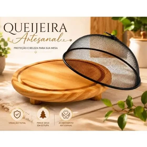 Queijeira Porta Queijo Tela Protetora Para Alimentos Redonda de Metal 25cm Pães Bolos Frutas
