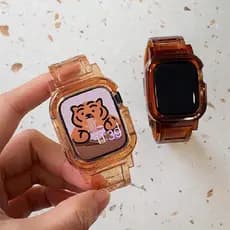 Correia transparente esportiva + caso para Apple Watch 7 6 SE 5 4 3 2 Pulseira iWatch Cintura 45mm 41 40 44 42 38 Tampa