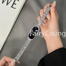Pulseira De 12mm Para Xiaomi Mi Band 10 9 8 7 6 5 4 3 NFC Com Caixa De Metal Luxo Glitter Diamante Aço Inoxidável Miband