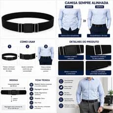 Cinto Elástico Segura Camisa Dentro Da Calça Premium Ajustável