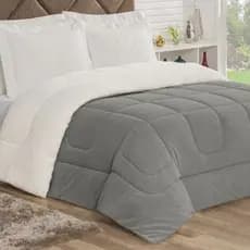 Coberdrom LUXO Alaska Dupla Face 2,20x2,40 Para Cama Casal e Queen Com Sherpa Pele de Carneiro Cinza Camar