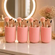 Kit Porta Pinceis Organizador Canelado Escova de Dente Caneta Pote Multiuso Rosa