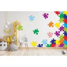 Adesivo Decorativo Quebra Cabeça para Escola e Espaço Kids Papel de Parede Auto Colante Decalque