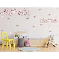 Adesivo de Parede Galhos de Cerejeira Sakura e Flores Papel de Parede Auto Colante Decalque