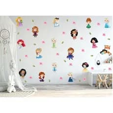 Adesivo de Parede Princesas Cute e Pets Aquarela Papel de Parede Infantil Decalques Individuais